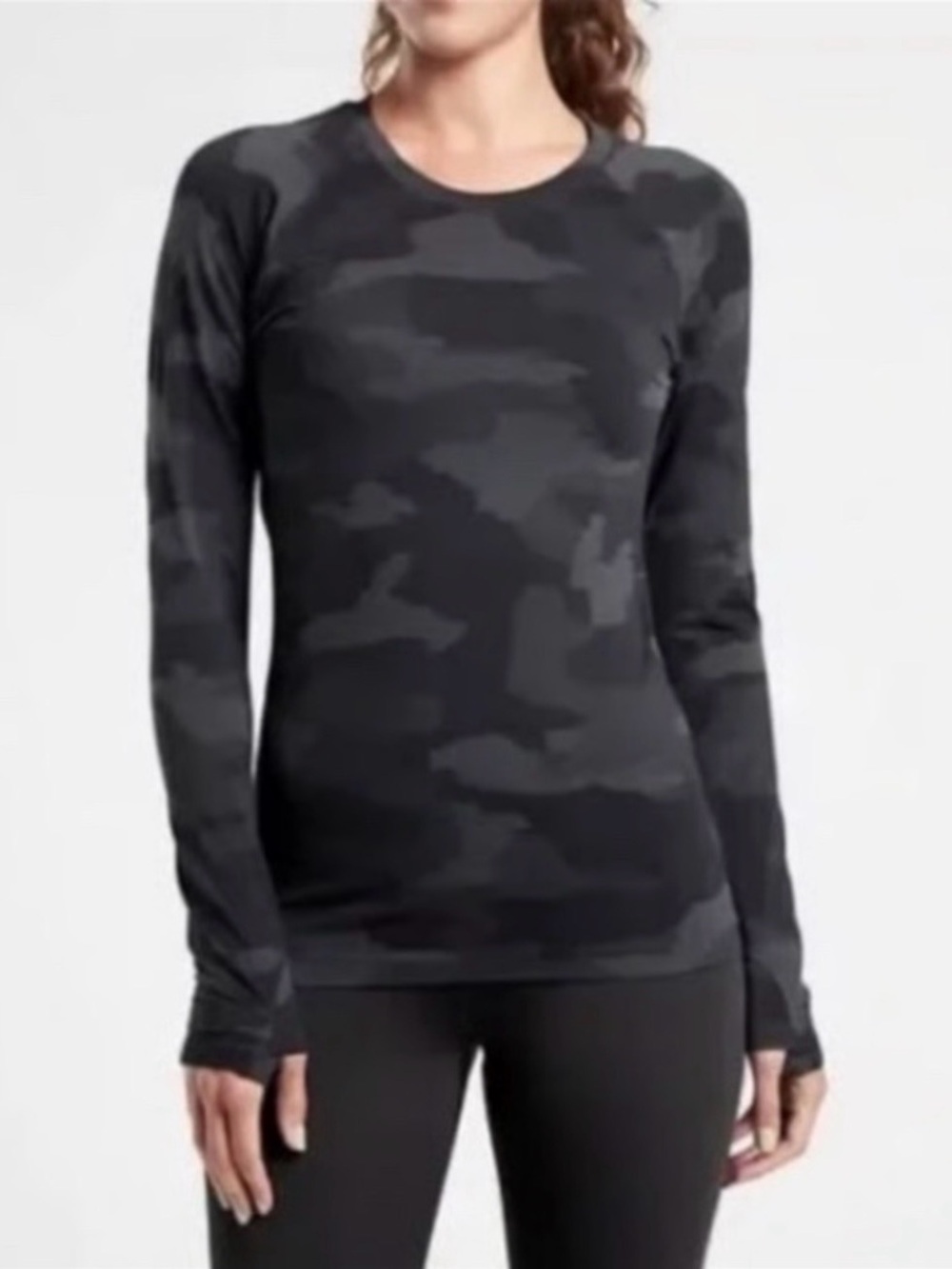 Athleta Black Camo Long Sleeve Performance Top Women’s S Athletic Workout Shirt